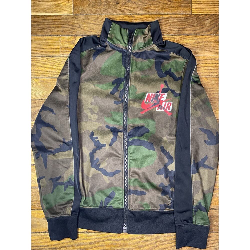 Nike Air Jordan Youth Track Jacket Camo Full Zip Black Green Size M (8-10)